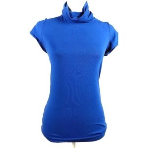 Theory Women Turtle Neck Short Sleeve Top Blue